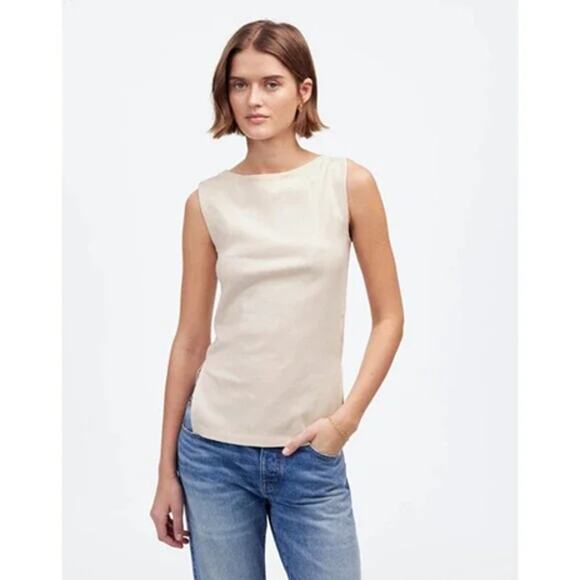 Madewell Tops - Madewell Women's Sleeveless Boatneck Side Slit Tee Vintage Ivory Cream XXS New